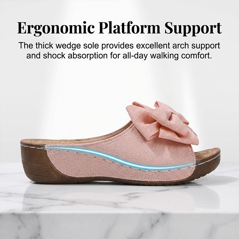 Bella Black Wedge Sandals | Bowknot Design, Non - Slip Sole - Hartwella