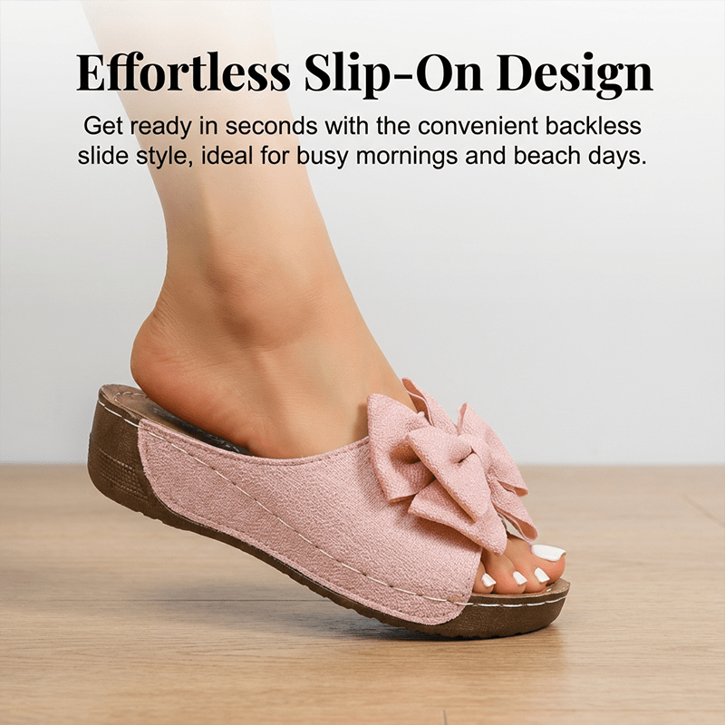 Bella Black Wedge Sandals | Bowknot Design, Non - Slip Sole - Hartwella