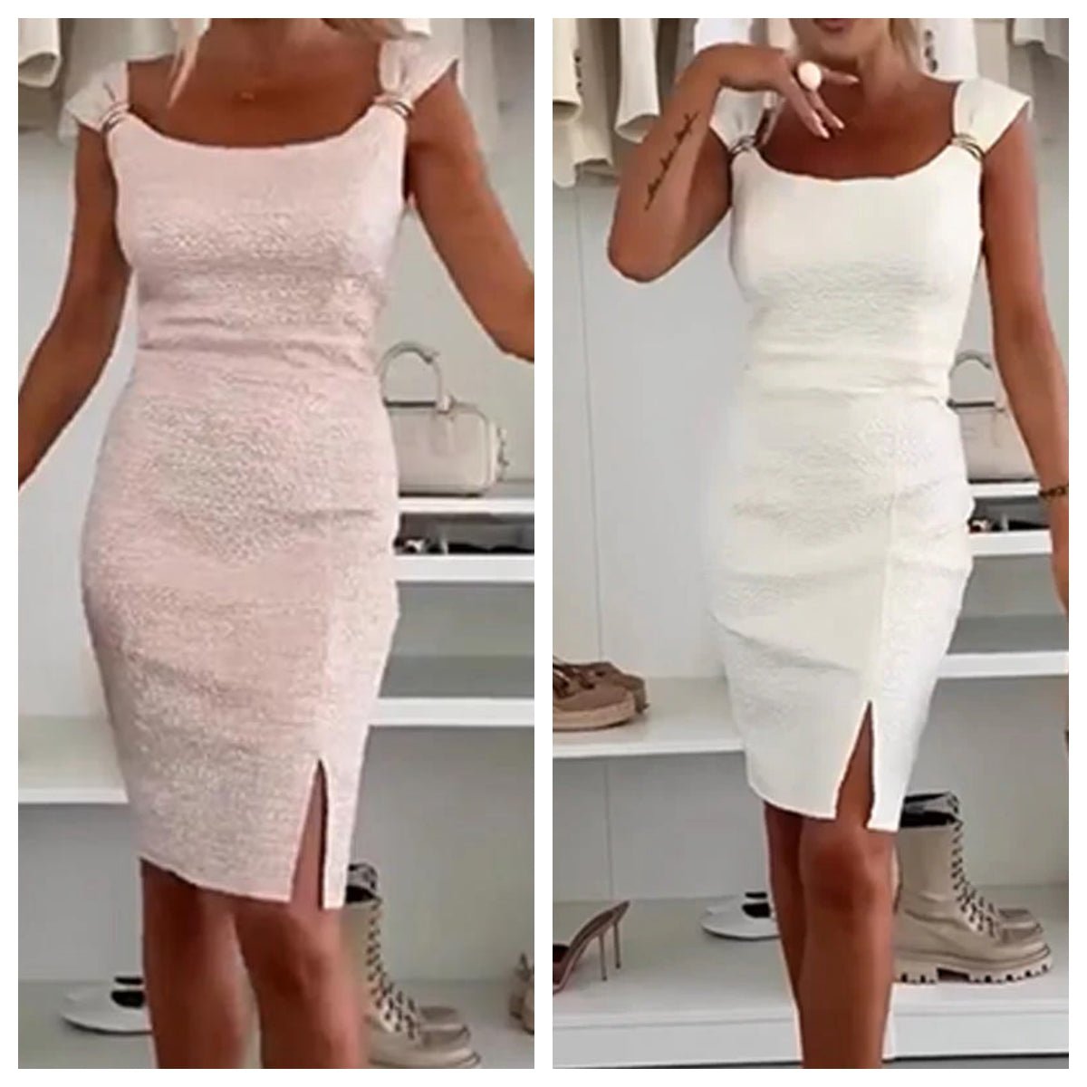 Bella Bodycon Dress | Elegant Side Slit, White Cocktail Dress - Hartwella