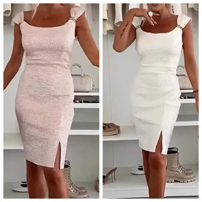 Bella Bodycon Dress | Elegant Side Slit, White Cocktail Dress - Hartwella