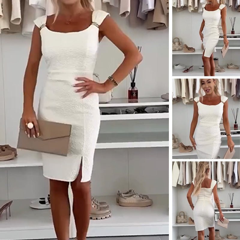 Bella Bodycon Dress | Elegant Side Slit, White Cocktail Dress - Hartwella