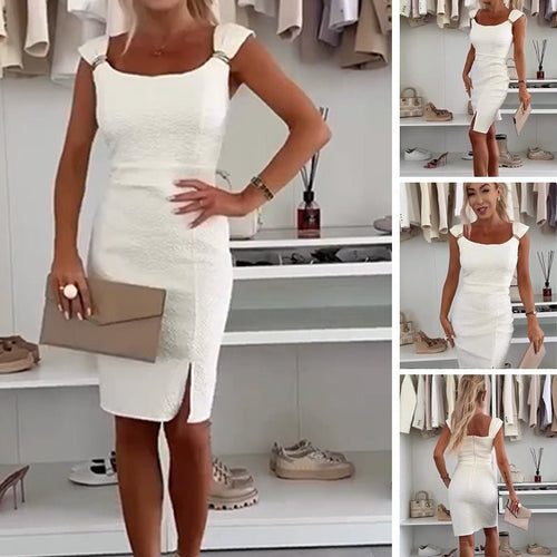 Bella Bodycon Dress | Elegant Side Slit, White Cocktail Dress - Hartwella