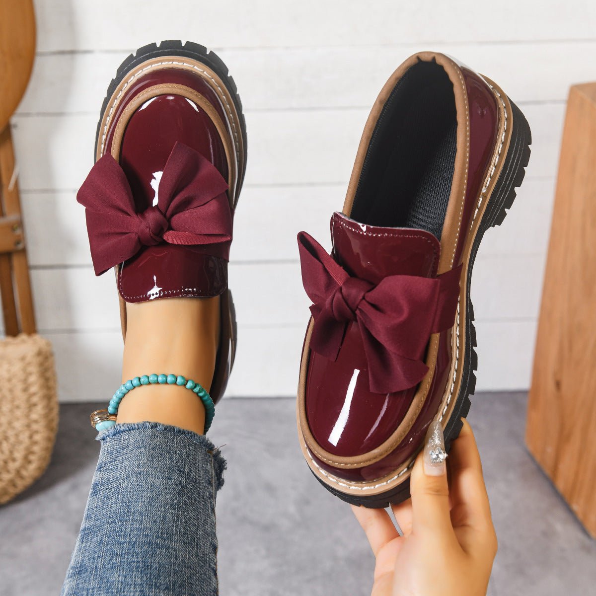 Bella Bowknot Loafers for Women | Black PU Leather, Comfortable Design - Hartwella
