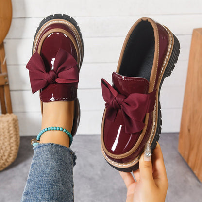 Bella Bowknot Loafers for Women | Black PU Leather, Comfortable Design - Hartwella