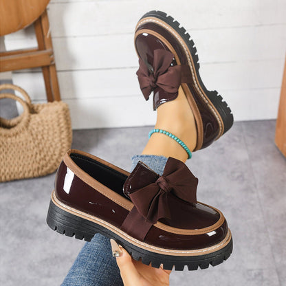 Bella Bowknot Loafers for Women | Black PU Leather, Comfortable Design - Hartwella