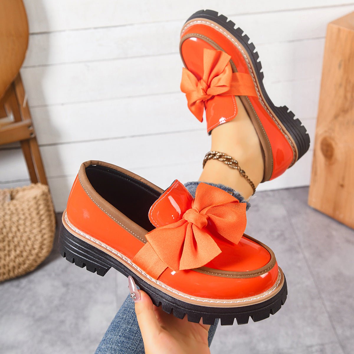 Bella Bowknot Loafers for Women | Black PU Leather, Comfortable Design - Hartwella