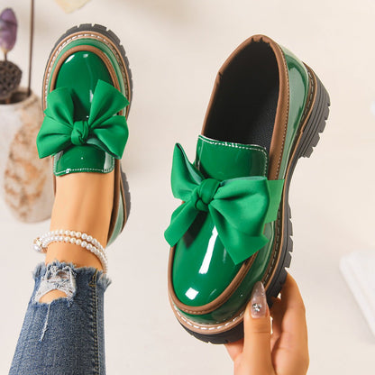 Bella Bowknot Loafers for Women | Black PU Leather, Comfortable Design - Hartwella