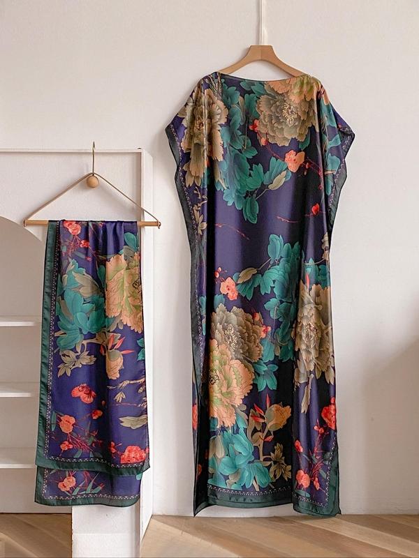 Bella Cape Shawl | Floral Brocade Fabric, Sun Protective Scarf - Hartwella