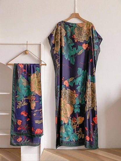 Bella Cape Shawl | Floral Brocade Fabric, Sun Protective Scarf - Hartwella