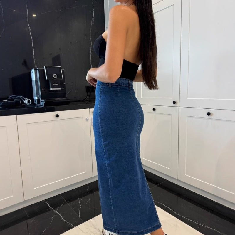 Bella Denim Skirt | Button Closure, Bodycon Fit - Hartwella