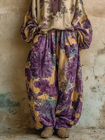 Bella Floral Set | V-Neck Top and Wide-Leg Pants - Hartwella