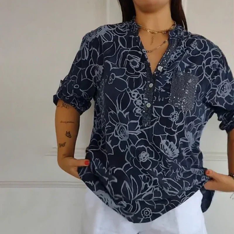 Bella Floral Shirt | V-Neck, Soft Fabric - Hartwella