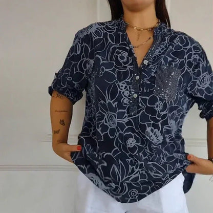 Bella Floral Shirt | V-Neck, Soft Fabric - Hartwella