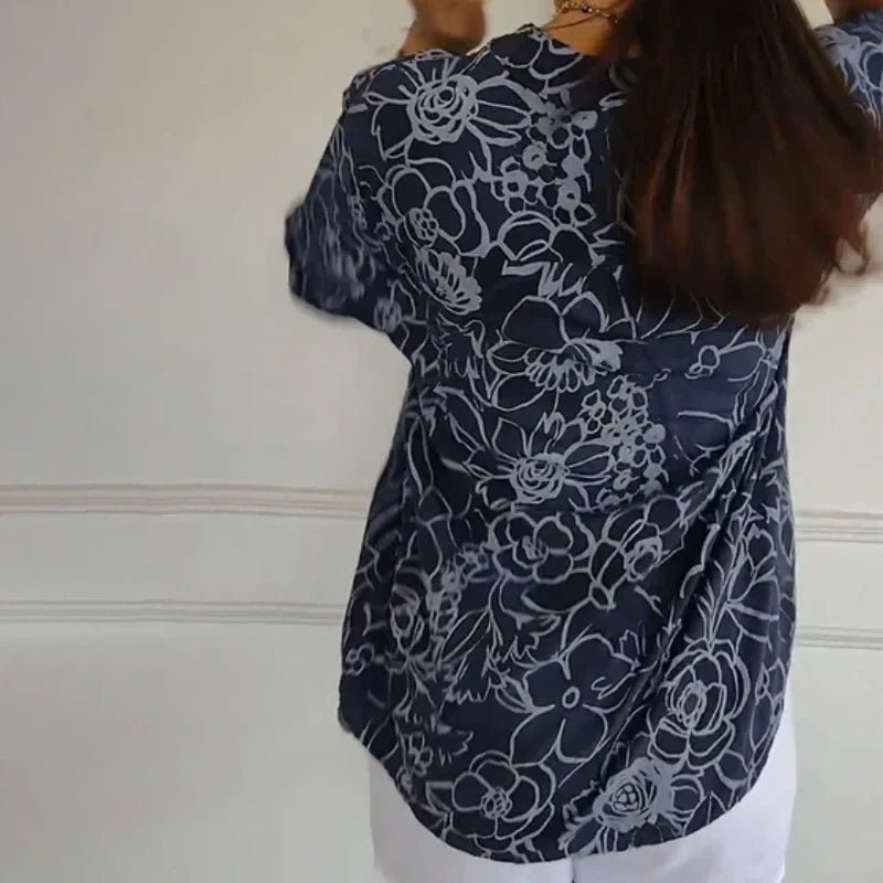 Bella Floral Shirt | V-Neck, Soft Fabric - Hartwella