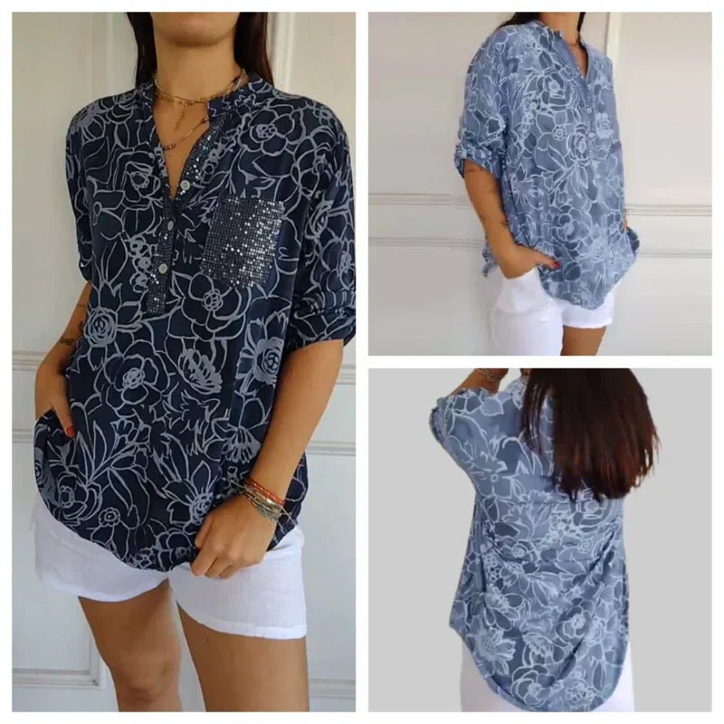 Bella Floral Shirt | V-Neck, Soft Fabric - Hartwella