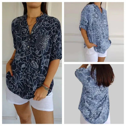 Bella Floral Shirt | V-Neck, Soft Fabric - Hartwella
