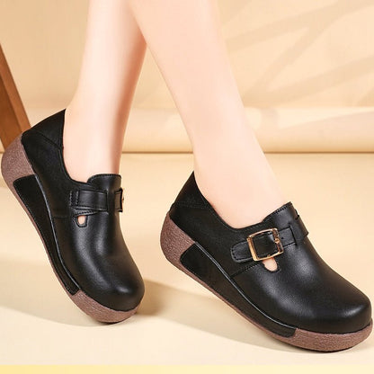 Bella Women's Loafers | Platform, Waterproof Black Loafers with Buckle - Hartwella
