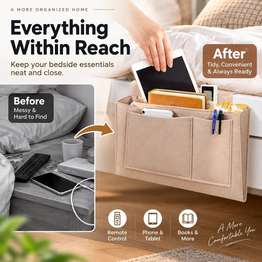 Bexley Bedside Caddy | Multi-Pocket Felt Nightstand Organizer - Hartwella