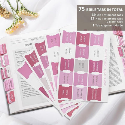 Biblio Bible Tab Set | 75 - Piece Laminated Bible Index Tabs, Waterproof, Easy Alignment - Hartwella