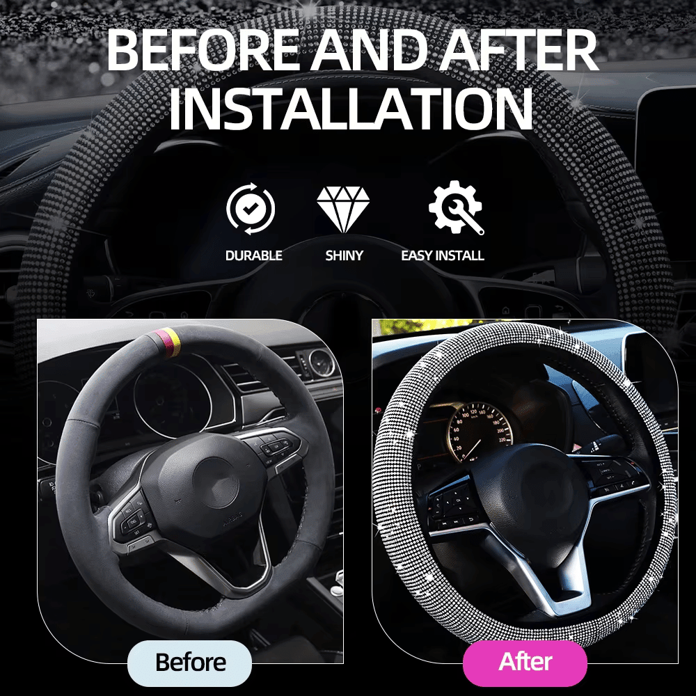 Bling Crystal Steering Wheel Cover | Rhinestone Design, Anti-Slip, Comfortable Fit - Hartwella