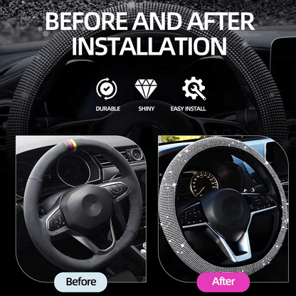 Bling Crystal Steering Wheel Cover | Rhinestone Design, Anti-Slip, Comfortable Fit - Hartwella