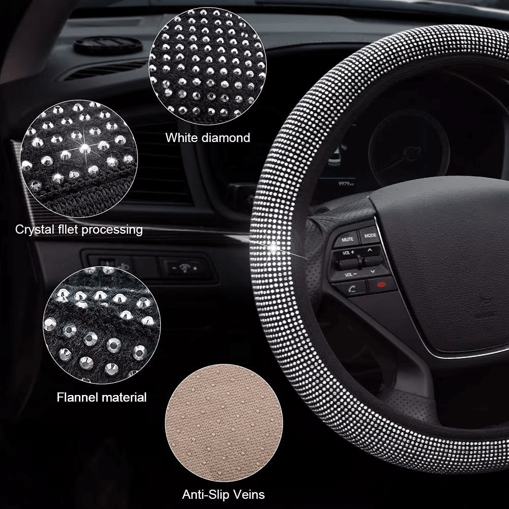 Bling Crystal Steering Wheel Cover | Rhinestone Design, Anti-Slip, Comfortable Fit - Hartwella