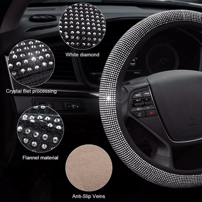 Bling Crystal Steering Wheel Cover | Rhinestone Design, Anti-Slip, Comfortable Fit - Hartwella