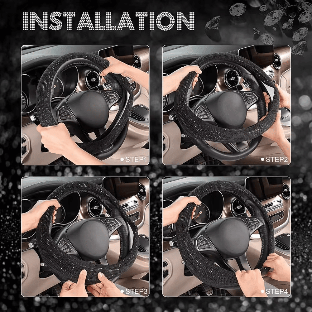 Bling Crystal Steering Wheel Cover | Rhinestone Design, Anti-Slip, Comfortable Fit - Hartwella