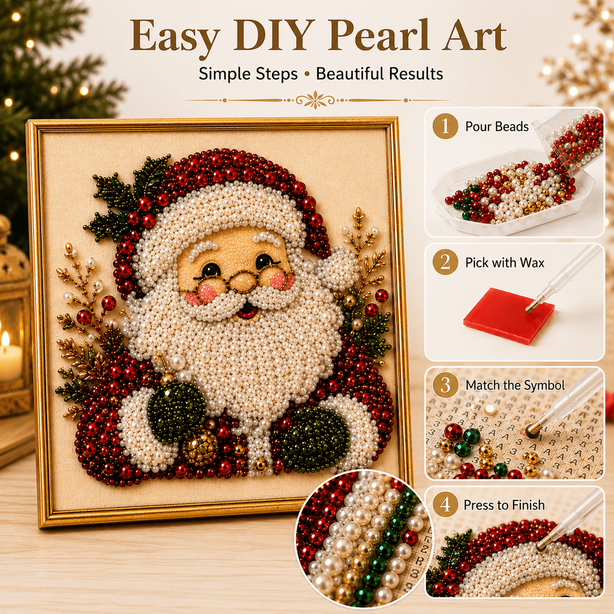 Blynn Pearl Diamond Art Kit | Christmas DIY, Beginner-Friendly, 20x20cm - Hartwella