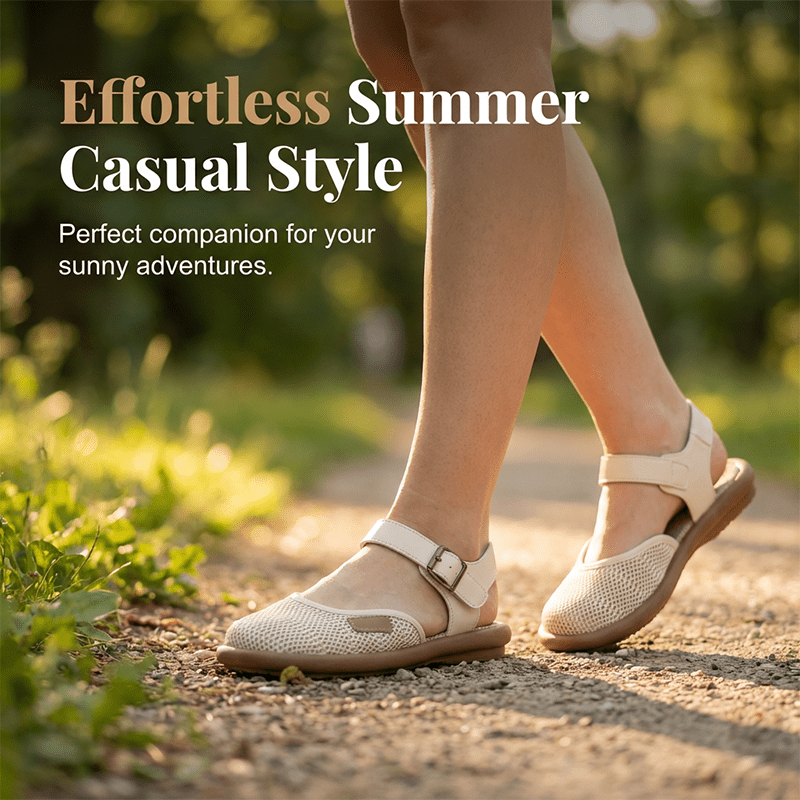 Blythe Black Flat Sandals | Breathable Mesh, Adjustable Ankle Strap - Hartwella