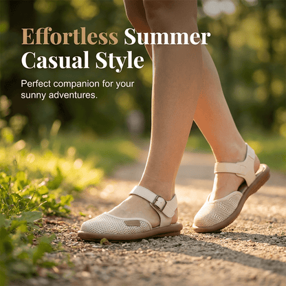Blythe Black Flat Sandals | Breathable Mesh, Adjustable Ankle Strap - Hartwella