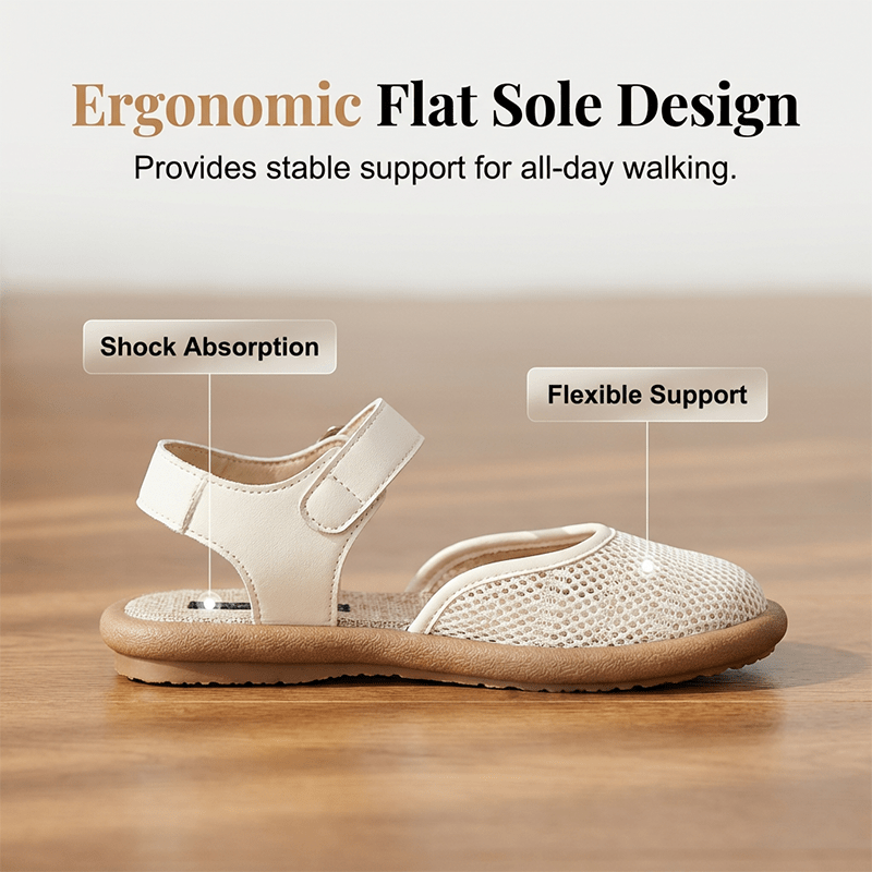 Blythe Black Flat Sandals | Breathable Mesh, Adjustable Ankle Strap - Hartwella