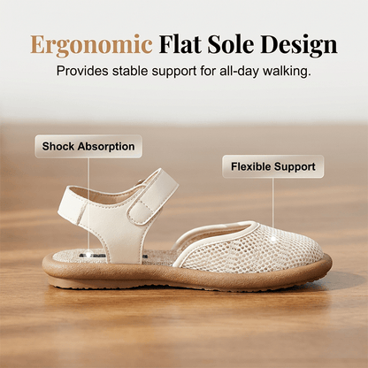 Blythe Black Flat Sandals | Breathable Mesh, Adjustable Ankle Strap - Hartwella