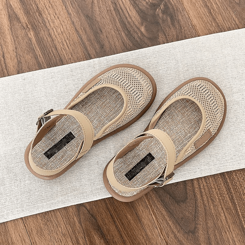 Blythe Black Flat Sandals | Breathable Mesh, Adjustable Ankle Strap - Hartwella