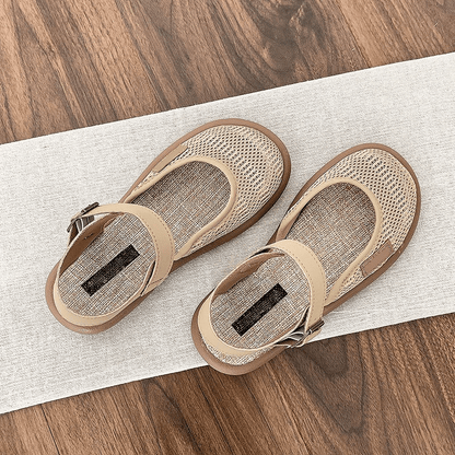Blythe Black Flat Sandals | Breathable Mesh, Adjustable Ankle Strap - Hartwella