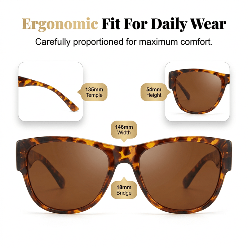 Bora Oversized Sunglasses | Polarized, UV400 Protection, Stylish Fit Over Prescription Glasses - Hartwella