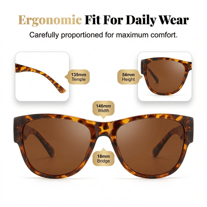 Bora Oversized Sunglasses | Polarized, UV400 Protection, Stylish Fit Over Prescription Glasses - Hartwella