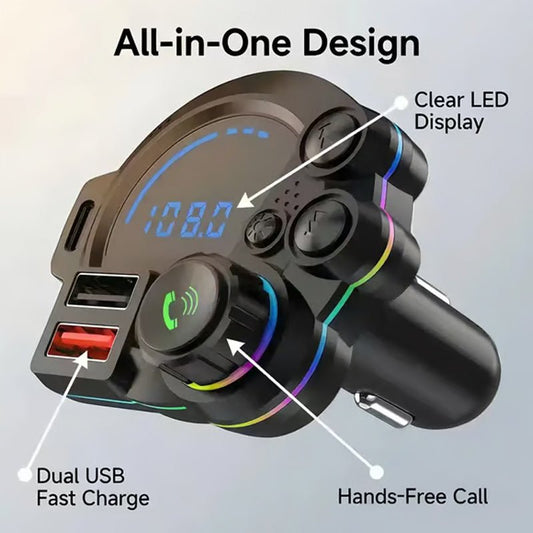Breeze Bluetooth FM Transmitter for Car | Dual USB Fast Charging, Enhanced Bass Sound - Hartwella