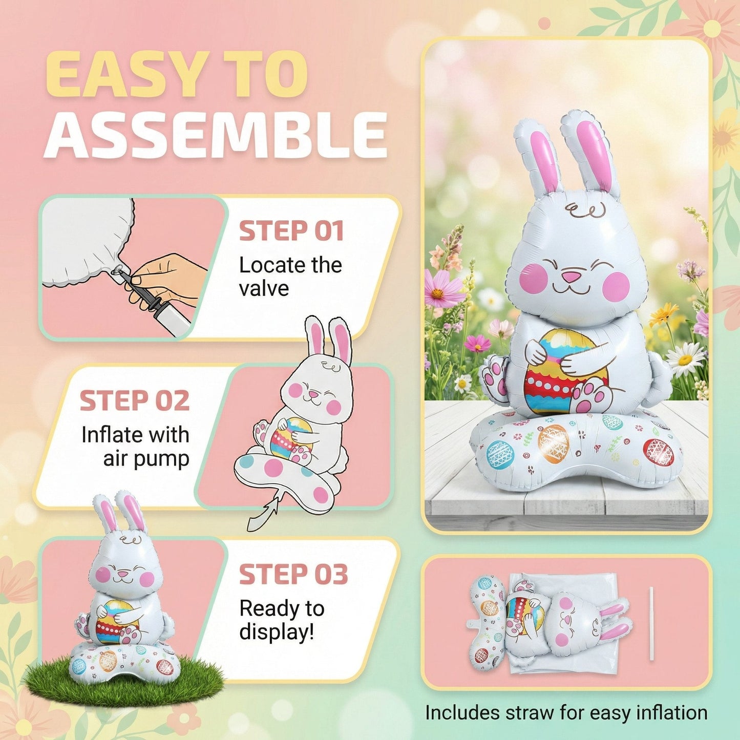 Breezy Bunny Balloon | Giant 3D Self - Supporting Decoration - Hartwella