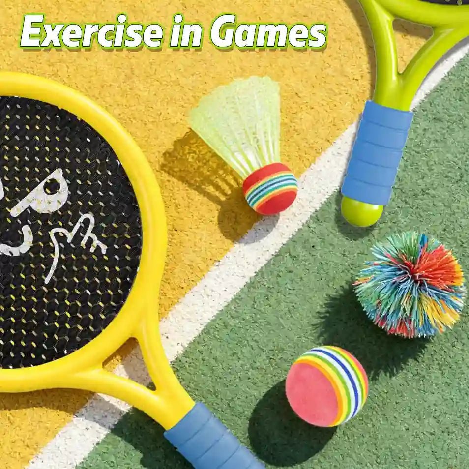 Breezy Racket Toy Set | Soft Foam Edges, Silent Bounce Ball - Hartwella