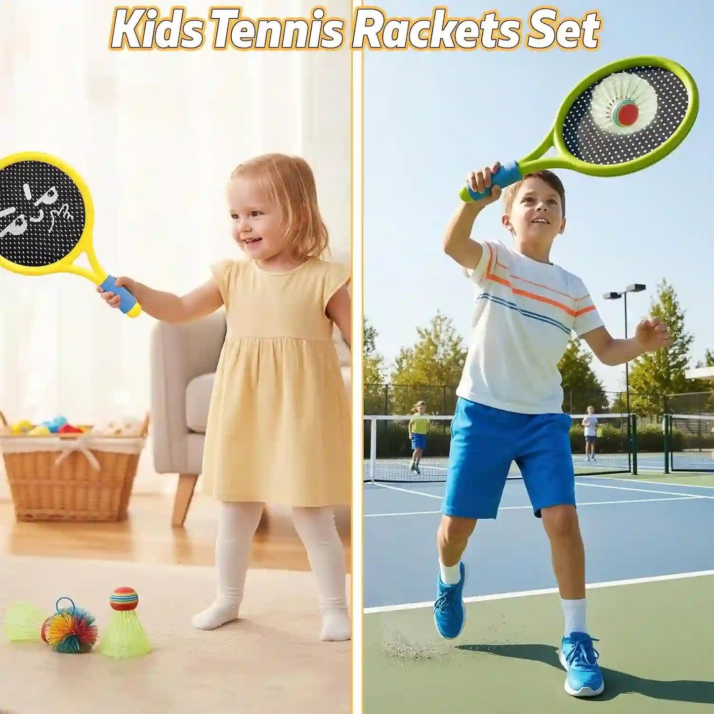 Breezy Racket Toy Set | Soft Foam Edges, Silent Bounce Ball - Hartwella