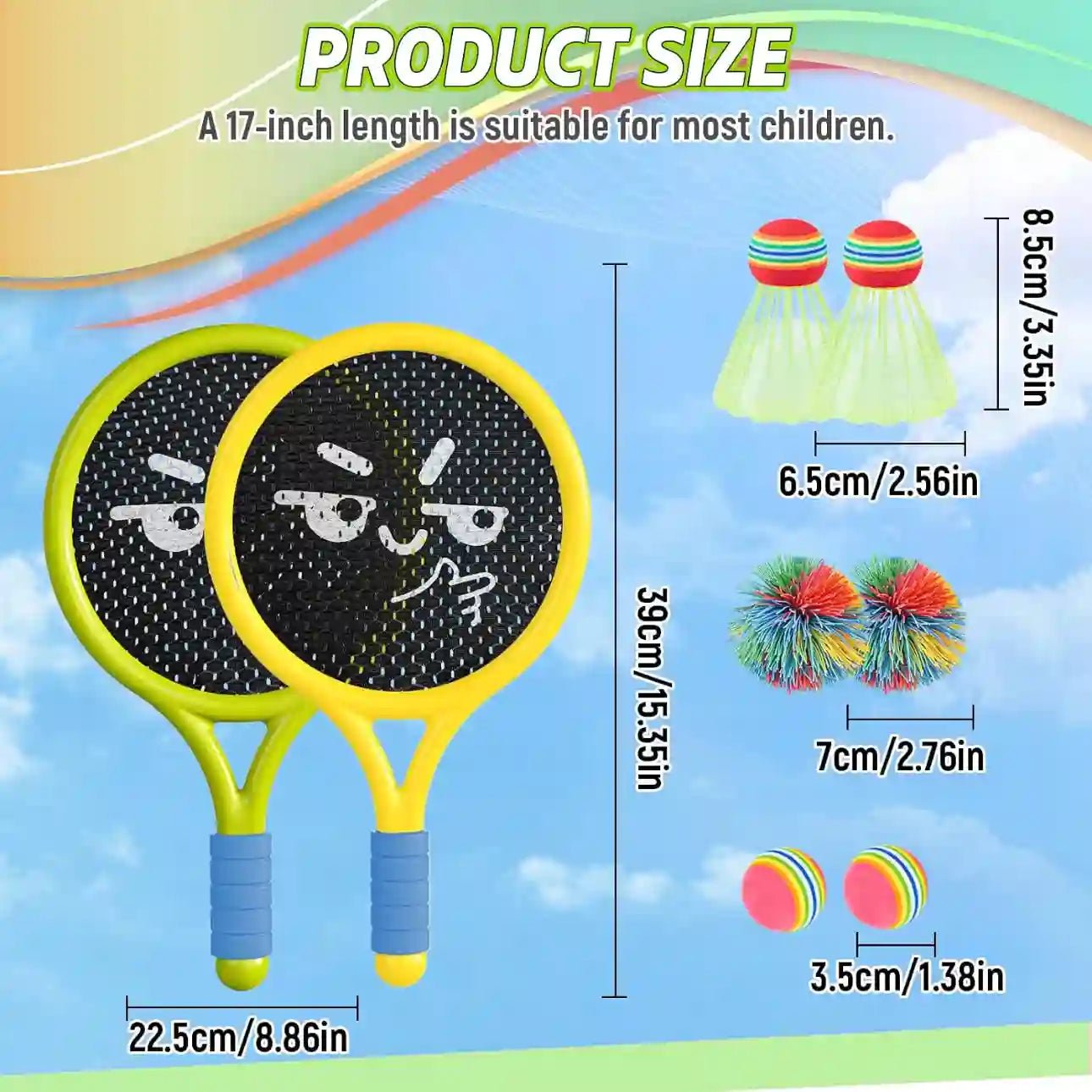 Breezy Racket Toy Set | Soft Foam Edges, Silent Bounce Ball - Hartwella