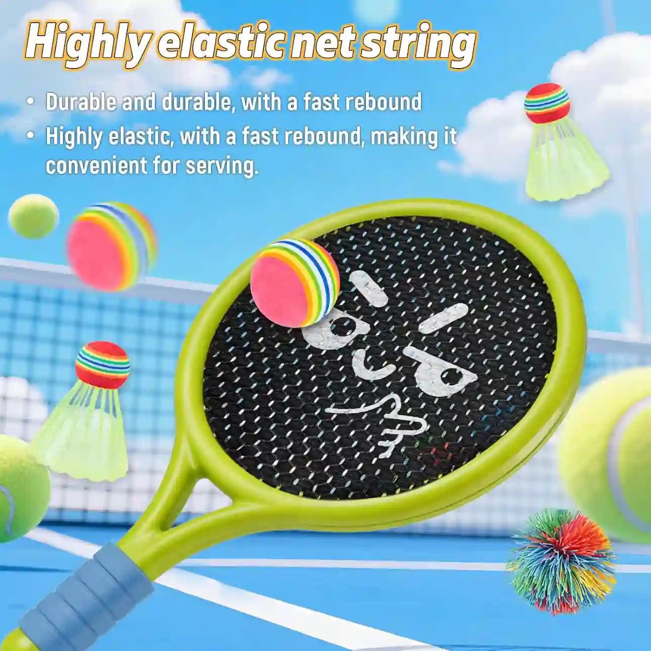 Breezy Racket Toy Set | Soft Foam Edges, Silent Bounce Ball - Hartwella