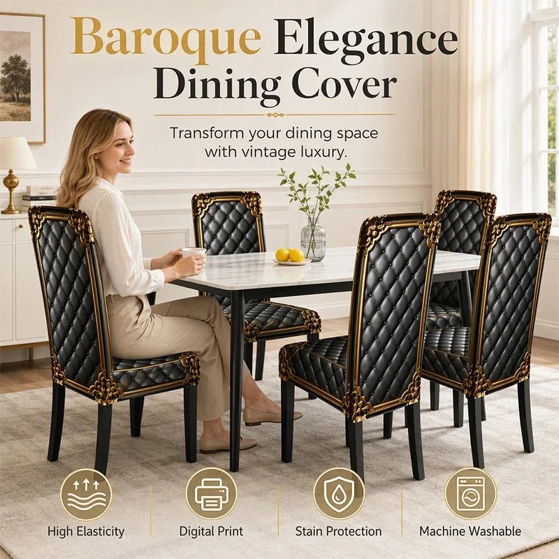 Brenno Dining Chair Cover | Washable, High-Density Polyester, Baroque Design - Hartwella