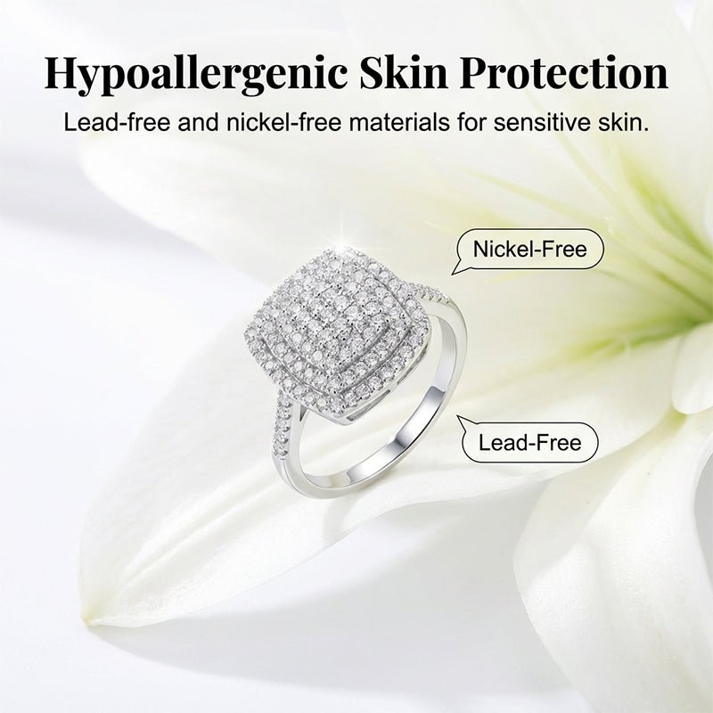 Brio Double Halo Square Ring | Cushion - Cut, Hypoallergenic - Hartwella