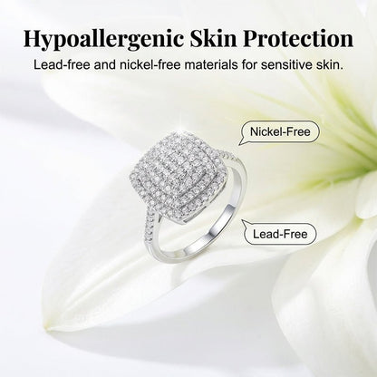 Brio Double Halo Square Ring | Cushion - Cut, Hypoallergenic - Hartwella