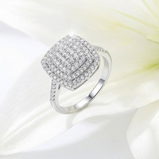 Brio Double Halo Square Ring | Cushion - Cut, Hypoallergenic - Hartwella
