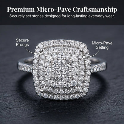 Brio Double Halo Square Ring | Cushion - Cut, Hypoallergenic - Hartwella