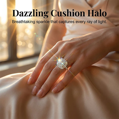 Brio Double Halo Square Ring | Cushion - Cut, Hypoallergenic - Hartwella