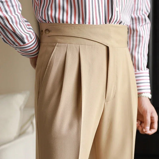 Bristol Plaid Pants | Cotton-Silk Blend, High-Waist Design - Hartwella